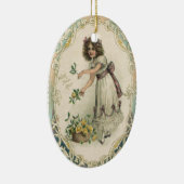 Oude victoriaanse Valentijnsdag, Meisje met rozen Keramisch Ornament (Rechts)