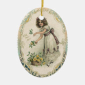 Oude victoriaanse Valentijnsdag, Meisje met rozen Keramisch Ornament (Voorkant)