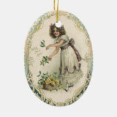 Oude victoriaanse Valentijnsdag, Meisje met rozen Keramisch Ornament (Achterkant)