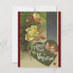 Oude victoriaanse Valentijnsdag, Meisjes en Rozen Feestdagenkaart