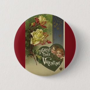 Oude Victoriaanse Valentijnsdag, Meisjes en Rozen Ronde Button 5,7 Cm