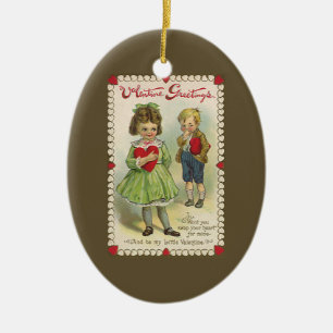 Oude victoriaanse Valentijnsdag, verlegen kinderen Keramisch Ornament