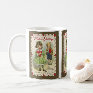 Oude victoriaanse Valentijnsdag, verlegen kinderen Koffiemok