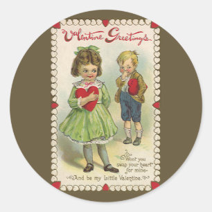 Oude victoriaanse Valentijnsdag, verlegen kinderen Ronde Sticker