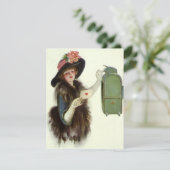 Oude victoriaanse Valentijnsdag Vrouw Liebesbrief Feestdagenkaart (Staand voorkant)