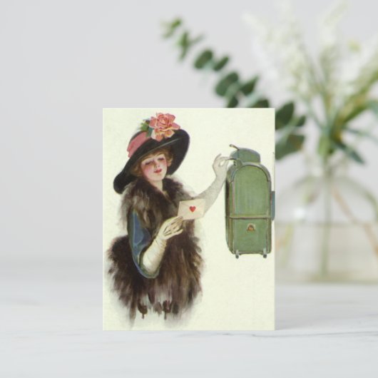 Oude victoriaanse Valentijnsdag Vrouw Liebesbrief Feestdagenkaart (Staand voorkant)