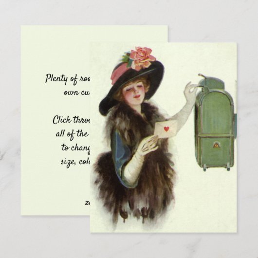 Oude victoriaanse Valentijnsdag Vrouw Liebesbrief Feestdagenkaart (Voorkant / Achterkant)