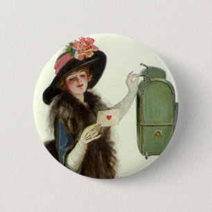 Oude Victoriaanse Valentijnsdag Vrouw Liebesbrief Ronde Button 5,7 Cm