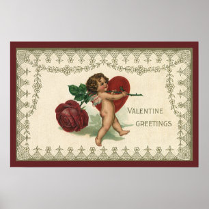 Oude victoriaanse valentijnsjcherubijn, roos en ha poster