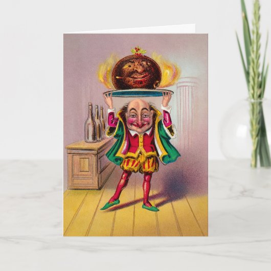 Oude Victoriaanse Vlammende Pudding Kerstkaart Feestdagen Kaart (Voorkant)