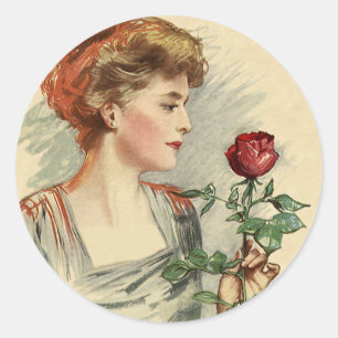 Oude Victoriaanse vrouw rode roos bloem bloemstuk Ronde Sticker