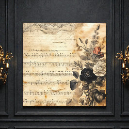 Oude Victoriaanse Zwarte en Beige Bladmuziek Canvas Afdruk