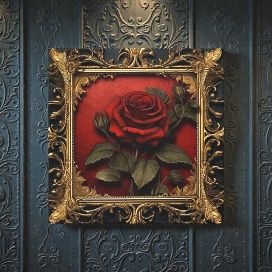 Oude Victoriaanse Zwarte met Rode Roos Canvas Afdruk