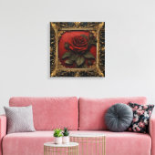 Oude Victoriaanse Zwarte met Rode Roos Canvas Afdruk (Insitu (Woonkamer))