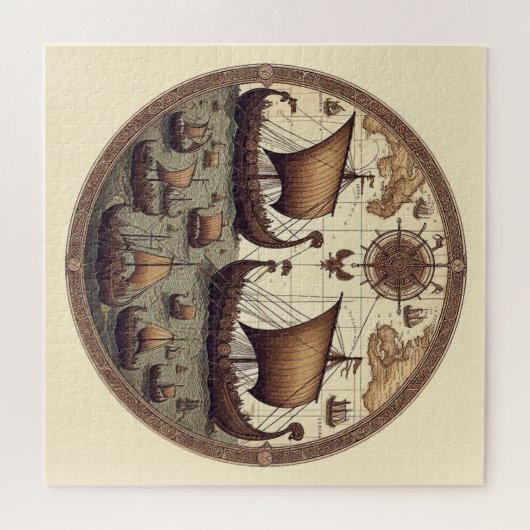 Oude Vikingzeilschepen 3 Legpuzzel (Horizontaal)