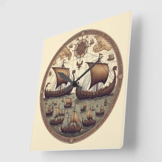 Oude Vikingzeilschepen 3 Vierkante Klok (Hoek)