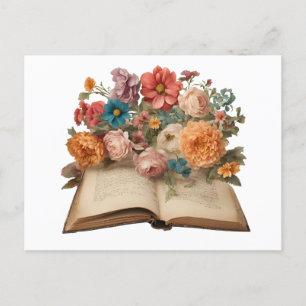 Oude vintage boeken en tuinvloemen briefkaart