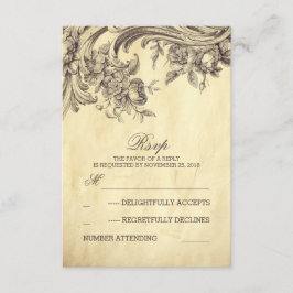 Oude vintage bruiloft RSVP kaarten Kaartje