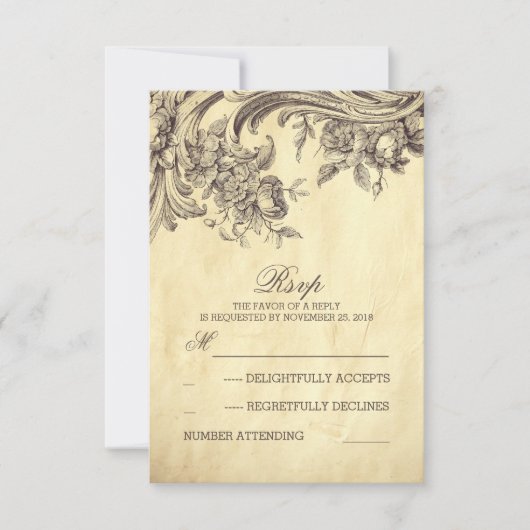 Oude vintage bruiloft RSVP kaarten Kaartje (Voorkant)