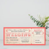 oude vintage bruiloft uitnodigingen roze ticket &  (Staand voorkant)