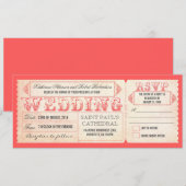 oude vintage bruiloft uitnodigingen roze ticket &  (Voorkant / Achterkant)