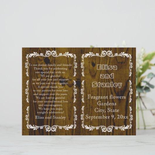 Oude vintage- en lijst trouwprogramma 2 (Staand voorkant)