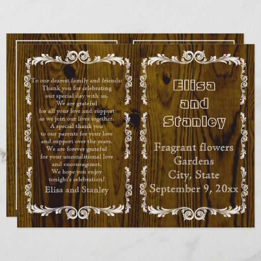 Oude vintage- en lijst trouwprogramma 2 (Voorkant / Achterkant)