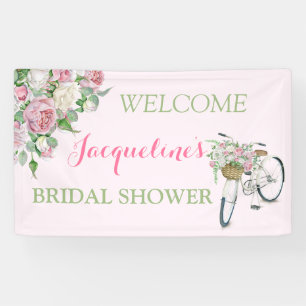 Oude Vintage Fietsmand met Roze Rozen Spandoek