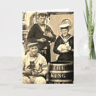 Oude Vintage Foto 3 Zeelieden Die Katten Vasthoude Kaart