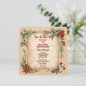 Oude Vintage Hulst Kerst Diner Uitnodiging (Staand voorkant)
