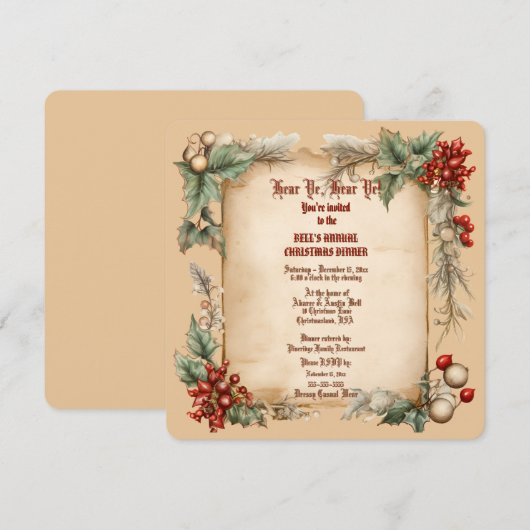 Oude Vintage Hulst Kerst Diner Uitnodiging (Voorkant / Achterkant)