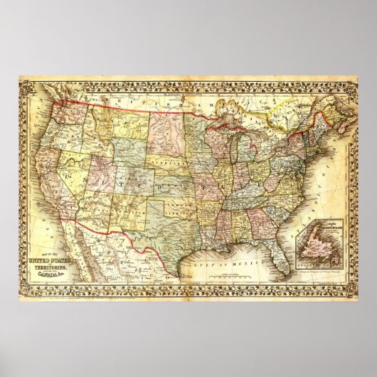 Oude vintage kaart van de Verenigde Staten USA Poster (Voorkant)