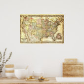 Oude vintage kaart van de Verenigde Staten USA Poster (Keuken)