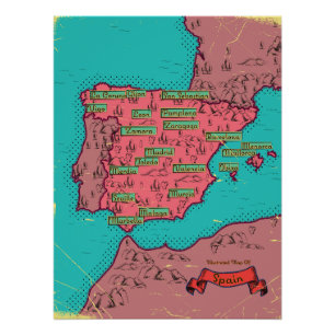Oude vintage kaart van Spanje Perfect Poster