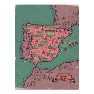 Oude vintage kaart van Spanje Perfect Poster