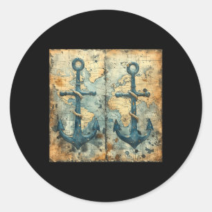 Oude Vintage Nautilus Piraat Zeilboot Anker Zee Oc Ronde Sticker