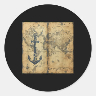 Oude Vintage Nautische Piraat Zeilboot Anker Zee O Ronde Sticker