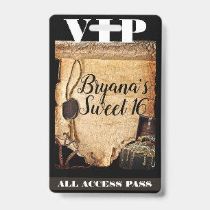 Oude Vintage Piratenrol Geboortepartij VIP Pas  Badge