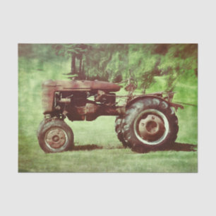 Oude Vintage Rode Groene Landelijke Boerentractor Tissuepapier