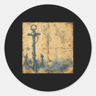 Oude Vintage Scheepsanker Zeilboot Piraten Zeekaar Ronde Sticker