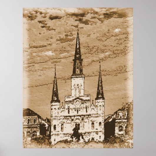 Oude Vintage St. Louis Cathedral Frans kwartier Poster (Voorkant)