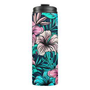 Oude Vintage Tropische bloemen en bladeren Kunst  Thermosbeker