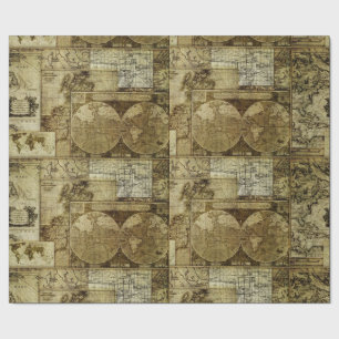Oude vintage wereldborden Antieke kaarten Cadeaupapier