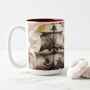 Oude Vintage Zeekaart Piraat Thema Tweekleurige Koffiemok