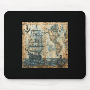 Oude vintage zeekaart piratenschip zeilboot zee muismat