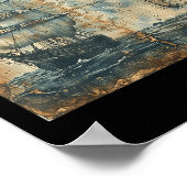 Oude vintage zeekaart piratenschip zeilboot zee poster (Hoek)