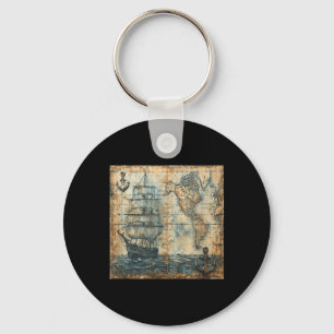 Oude vintage zeekaart piratenschip zeilboot zee sleutelhanger