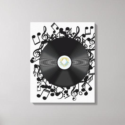 Oude vinylplaat en muzieknoten canvas afdruk (Voorkant)