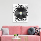 Oude vinylplaat en muzieknoten canvas afdruk (Insitu (Woonkamer))