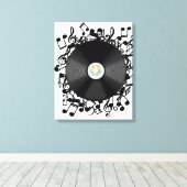 Oude vinylplaat en muzieknoten canvas afdruk (Insitu (Houten vloer))